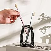 Handmade Ceramic Holder Stand for Toothbrushes, Makeup Brushes, and Pens - Minimalist Design for Bathroom Vanity and Countertops Decor (Black)