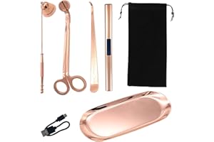 SYWAN 5Pcs Stainless Steel Candle Wick Trimmer Set, Candle Wick Trimmer, Candle Wick Dipper, Candle Wick Snuffer and Rechargeable Electric Candle Lighter for Candle Lovers(Pink)
