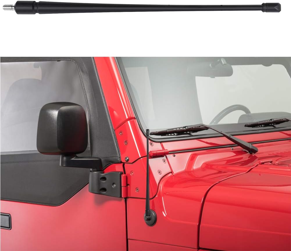 Jeep Wrangler Antenna - 2007-2018 JK JKU JL JLU 13.5 Inches Short Antenna Flexible Rubber Car Radio CB Antenna Unlimited Mount Kit Replacement