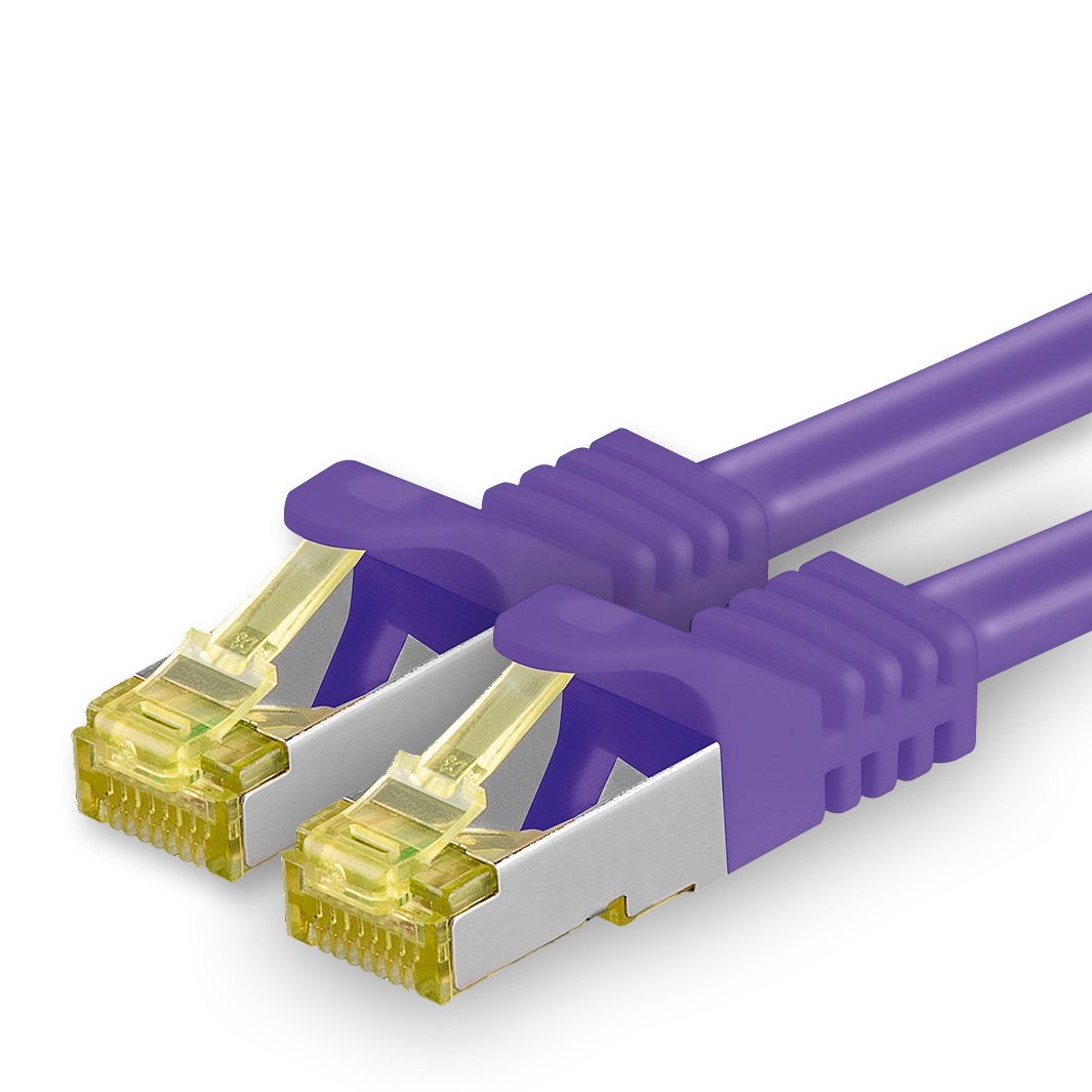 Cat.7 Patch Cable Set, S/FTP (PiMF) Ethernet LAN Network Cables, 10 Gigabits/10000 Mbps – High Speed – 600 MHz with Locking Protection, Halogen-Free (LSZH) Violet - 1 pièce 0,25m