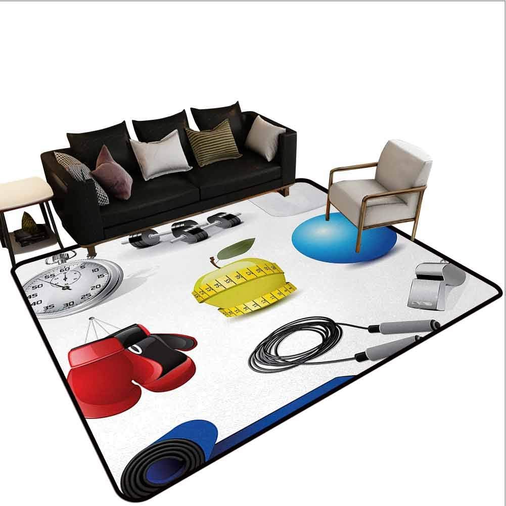Fitnesscarpet mat Realistic Vivid Workout Items Burning Calories Weight Loss Athletic Motivation Rug Area Multicolor 4'x6'