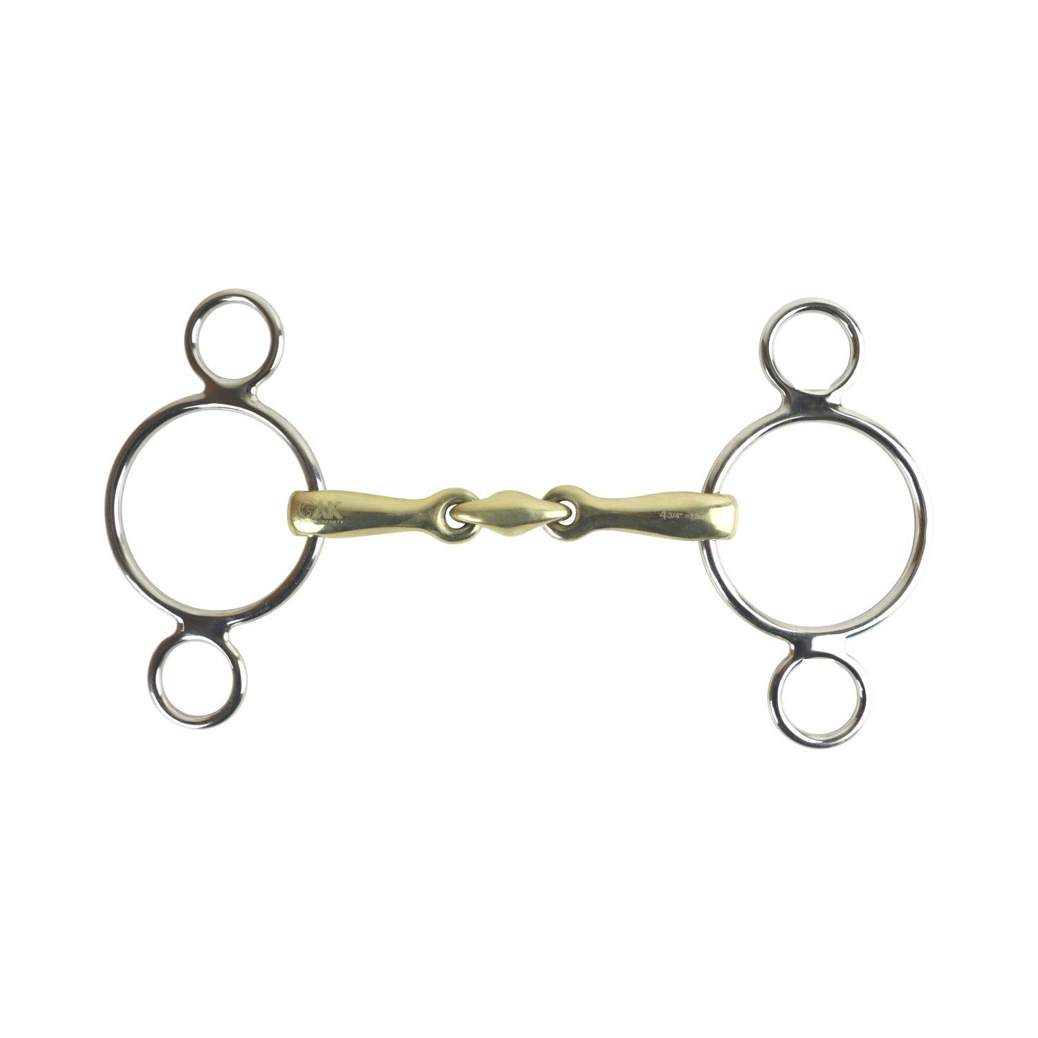 AK 3-Ring Gag with Double Jointed German Silver Horse Riding Bits AKRS-2635 (4.5'', German-Silver)