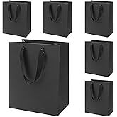 FISHLONO Black Gift Bags With Handles, 8x5x10 Inch Medium Gift Bags Bulk, Black Kraft Paper Bags for Wedding Shopping Party Birthday Business Baby Shower (6)