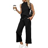 SAMPEEL Two Piece Sets for Women Summer Outfits Lounge Sets Mock Neck Tops Wide Leg Crop Pants Vacation Travel Outfits