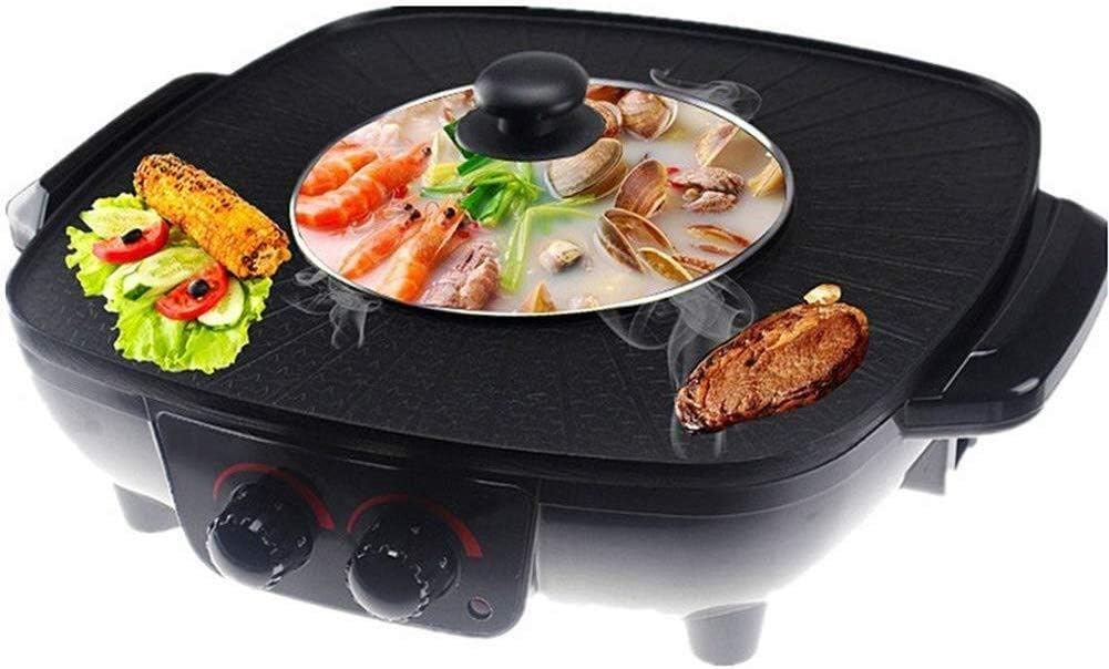 Electric baking pan Pot Barbecue Double Pot Korea Thailand Integrated Electric Grill Barbecue Electric Hot Pot Indoor Barbecue Mould (Color : Black),Colour:Black (Color : Black)