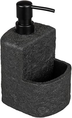 Spülmittelspender Mod. Festival nachfüllbarer Seifenspender Steinoptik für die Küche mit Fach für Spülschwamm 380 ml 10,5 x 18 x 11 cm Schwarz