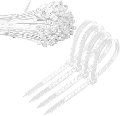 Qrity 200pk 3.6mm x 250mm White Nylon Cable Ties Self-Locking Zip Wraps