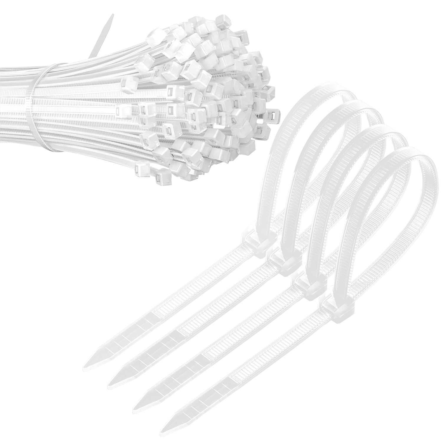 Qrity 200 White Nylon Zip Ties, 2.5mm x 80mm, Self-Locking, Disposable, Indoor/Outdoor