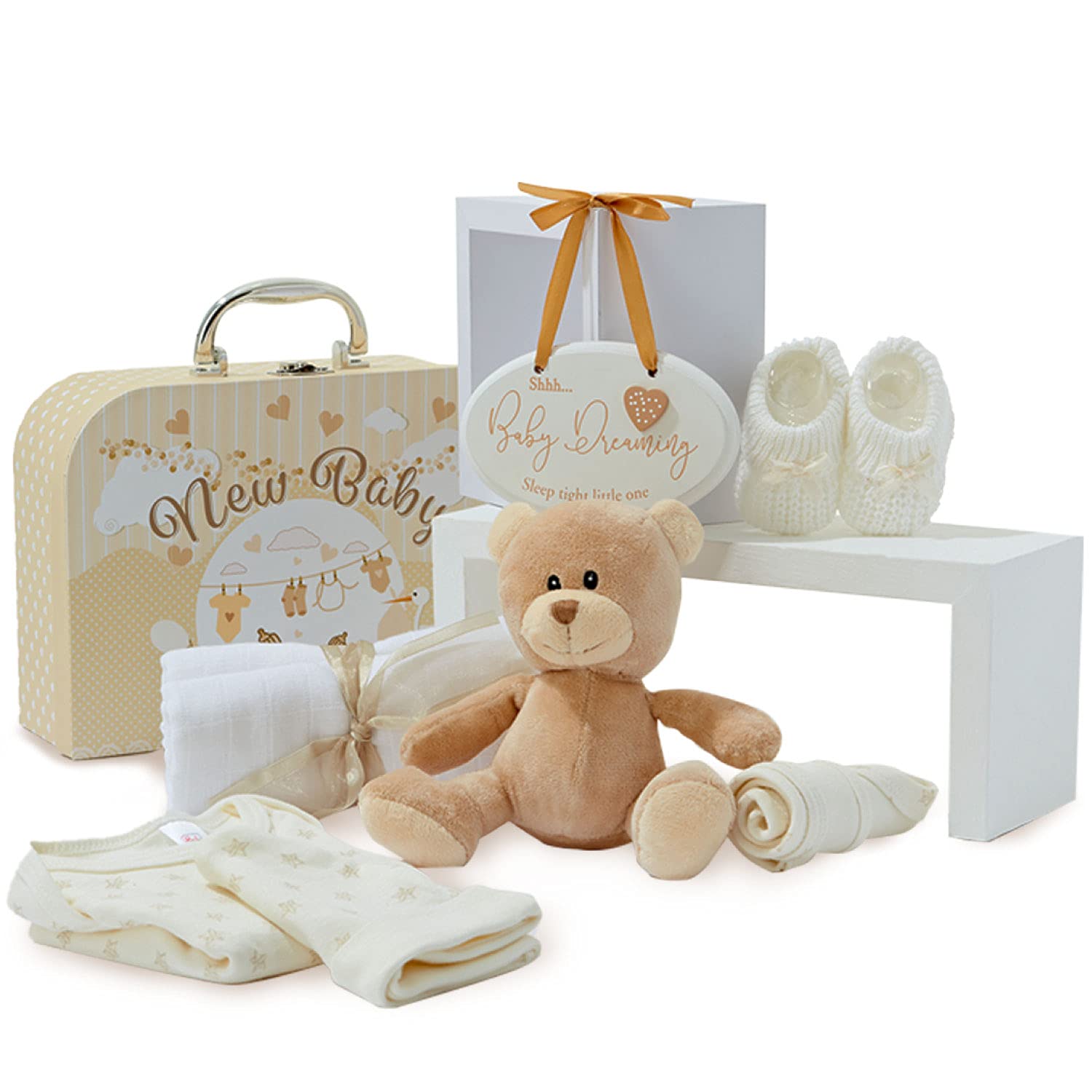 Neutral Baby Gifts - Baby Gifts Newborn Unisex, Gifts for Baby Showers, Presents for New Parents, Baby Reveal Gifts, New Baby Hampers, Baby Shower Hamper Basket, Baby Set, Neutral Baby Shower Gifts