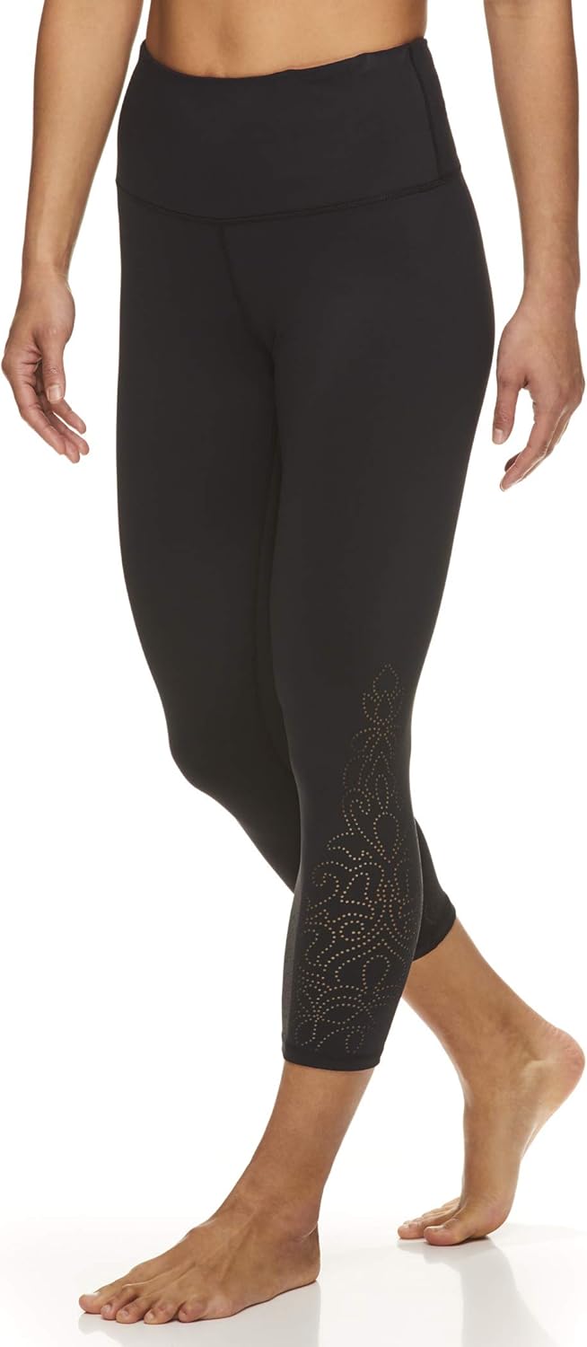 Gaiam Women's High Waisted Capri Yoga Pants - High Rise Compression Workout Leggings - Athletic Gym Tights: Clothing