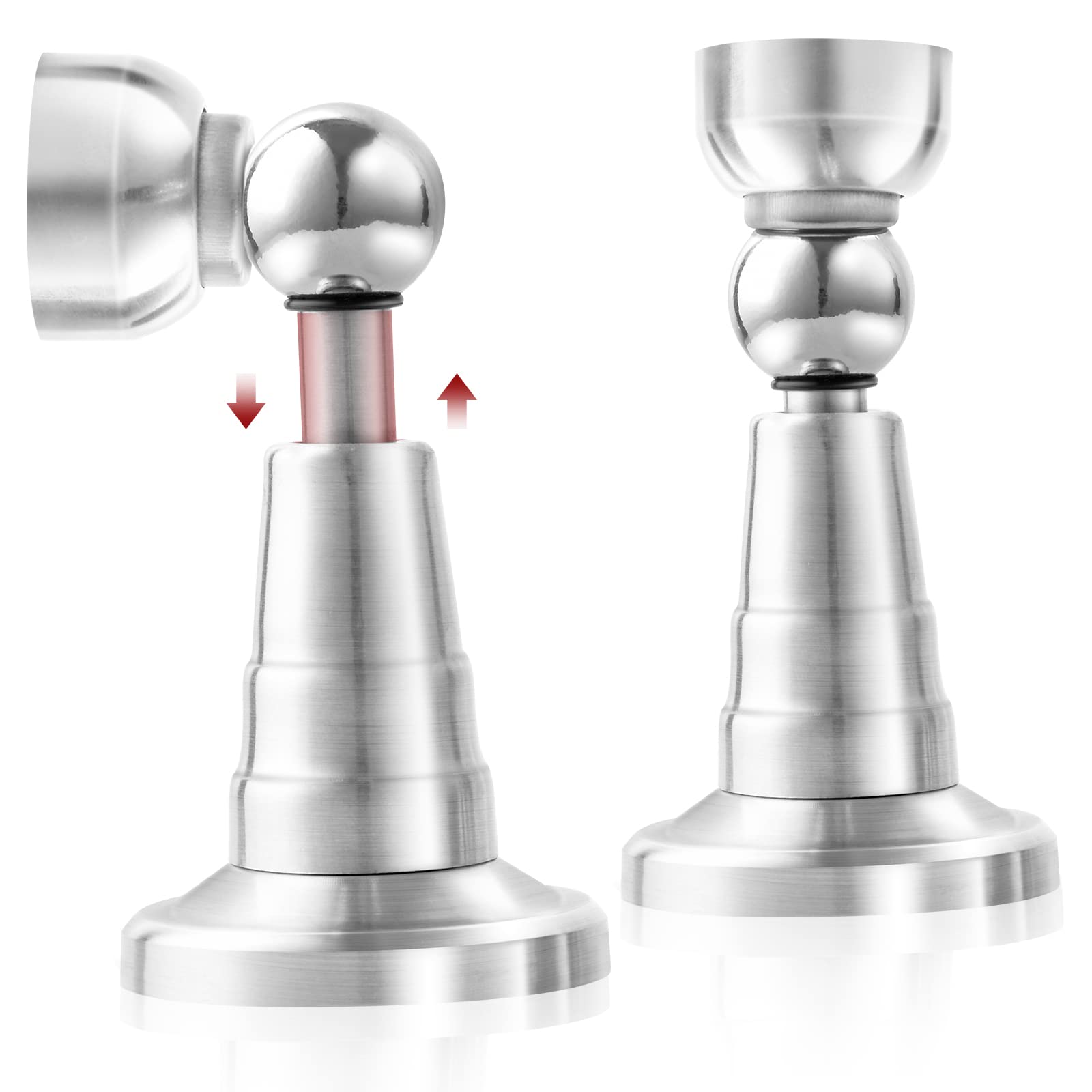 TOKPLNU Magnetic Door Stopper, 2 Pack Soft Catch Magnetic Door Holder with Updated Hydraulic Shock Absorber, Stainless Steel, Heavy Duty Magnet Door Stop Floor Wall Mounted Outdoor Doorstop, Silver