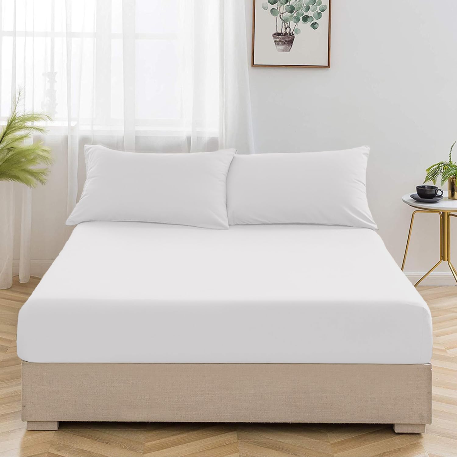 Oxford Homeware White King Size Fitted Sheets -100% Brushed Microfibre 1800 Easy Care 25 cm Deep King Size Bed Sheet Bedding - Shrinkage and Fade Resistance — image 1