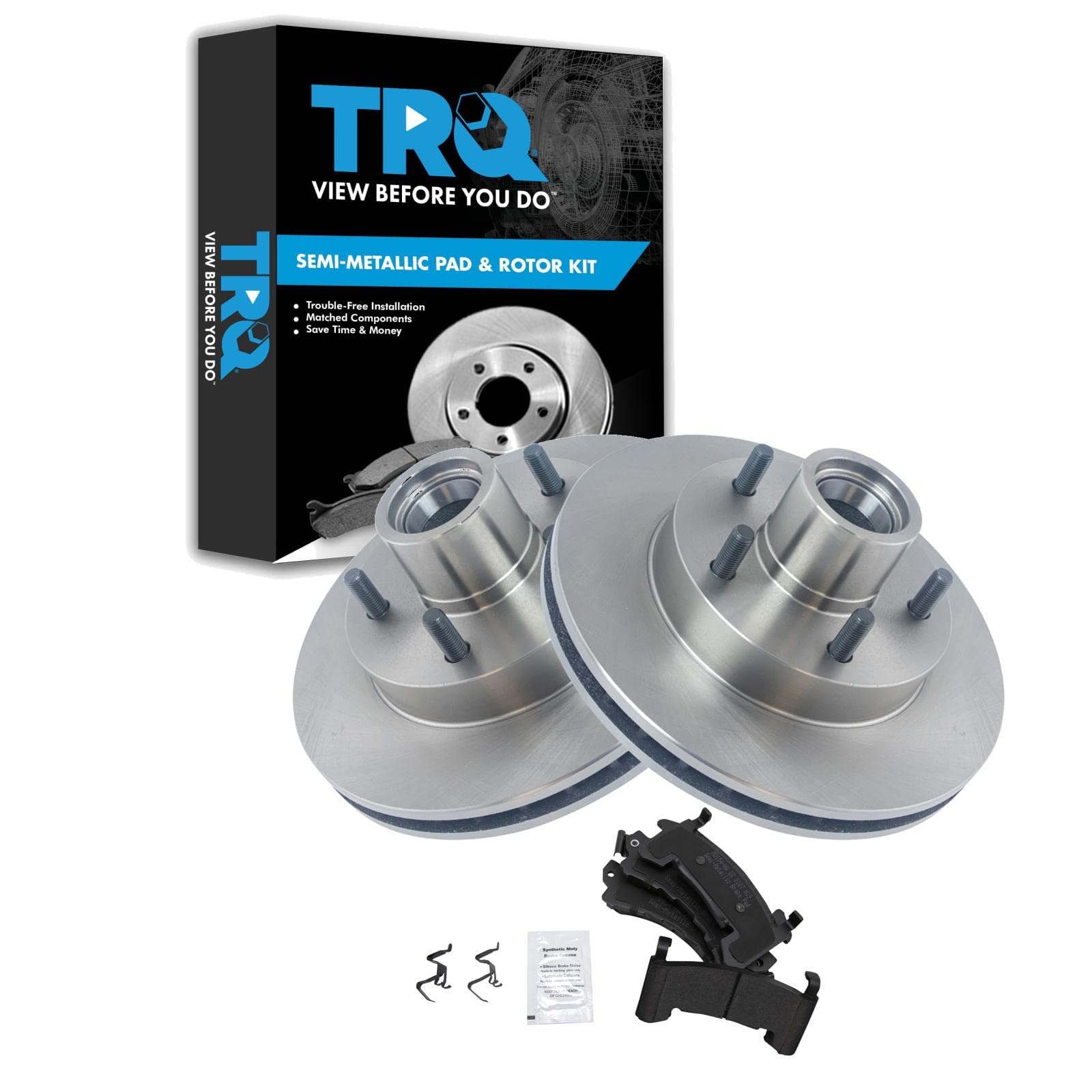 TRQ Front Brake Pad and Rotor Set Semi Metallic Vented Rotors Compatible with 1994-2002 Chevrolet S10 1995-1997 Blazer 1992-1997 GMC Jimmy 1994-2003 Sonoma 1996-2000 Isuzu Hombre Image