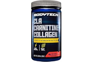 BodyTech CLA Carnitine Collagen - Promotes Healthy Skin, Supports Fat Metabolism, and Enhances Energy Levels - Delicious Fruit Punch Flavor (15.98 oz / 30 Servings)