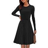 MEROKEETY Women's 2025 Long Sleeve Mini Sweater Dress Crewneck Ribbed Knit A Line Pleated Swing Short Dresses
