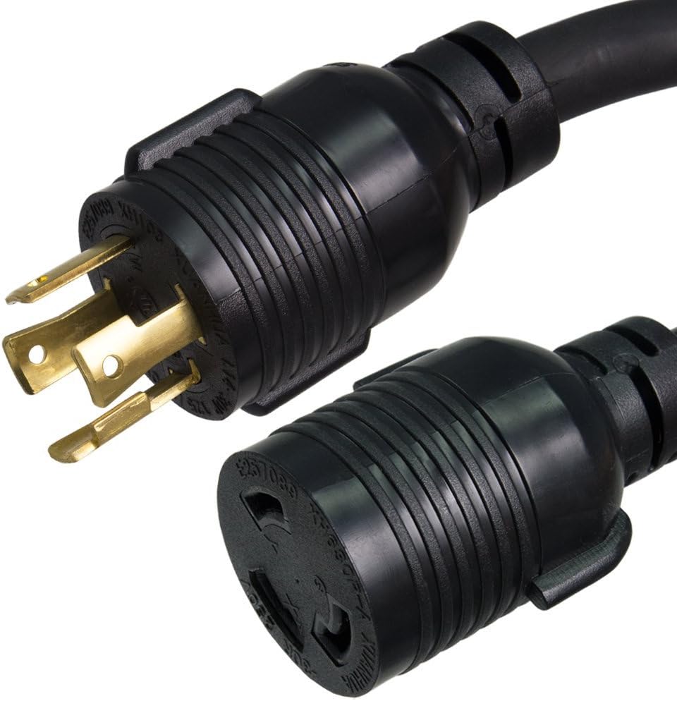 NEMA L1430P to L630R Power Cord Plug Adapter 30A, 10 AWG, 125/250V