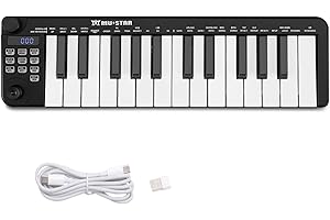 MUSTAR Mini MIDI Keyboard, 25 Key MIDI Controller for Beginner with Dual-Channel Keyboard, Knob, Joystick, Built-in MIDI Clock, LED Display