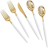MirthMood 60 PCS Gold Plastic Silverware,Gold Silverware Disposable,Disposable Utensils Heavy Duty,Plastic Cutlery Set,Includes:20 Knives, Forks and Spoons for Party, Birthday,Wedding