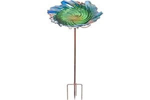 DREAM GARDEN Glass Bird Bath Outdoor Birdbaths Garden Birdfeeder with Metal Stake Green(Height:26inch)