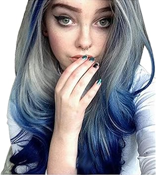 Amazon Nicircle 長い巻き毛 散髪 染色 段階的かつら バイオレットブルー 大きな波 ふわふわ 70cm 女性ロングカーリーストレート波状合成フルヘアウィッグピンクパープルコスプレ Women Long Curly Straight Wavy Synthetic Full Hair Wig Pink Purple Cosplay