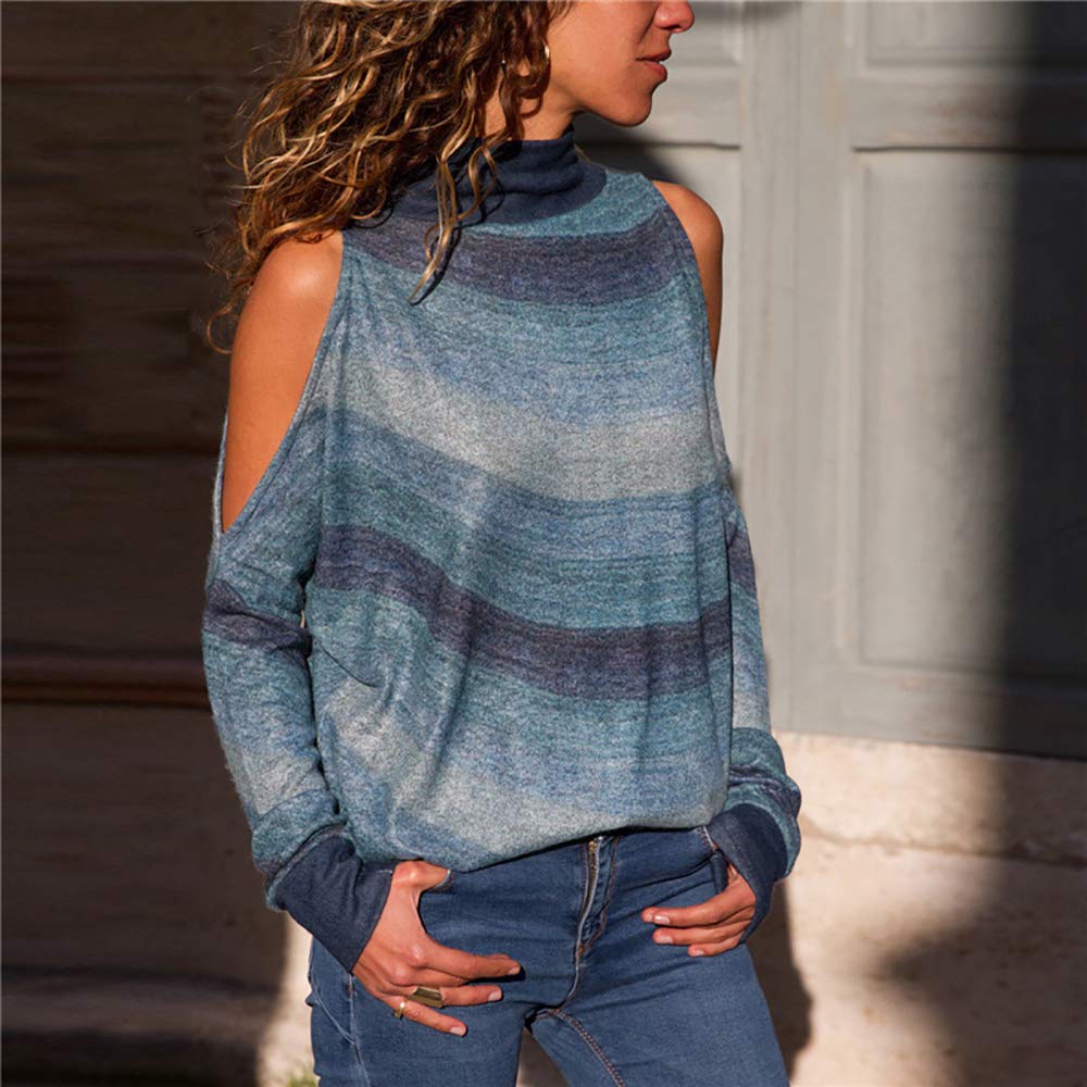 Pevor Womens Casual Henley Basic Shirts Long Sleeve Cold Shoulder Geometric Print Pullover Sweatshirts Plain Tunic Tops Blouse Green S