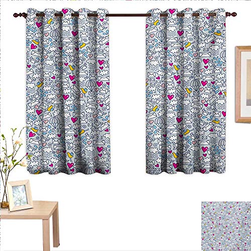 Doodle Decorative Curtains for Living Room Message Posting Theme Envelopes Mails Carrier Pigeons Pen Pals Ancient Communication 63"x 63",Suitable for Bedroom Living Room Study, etc.