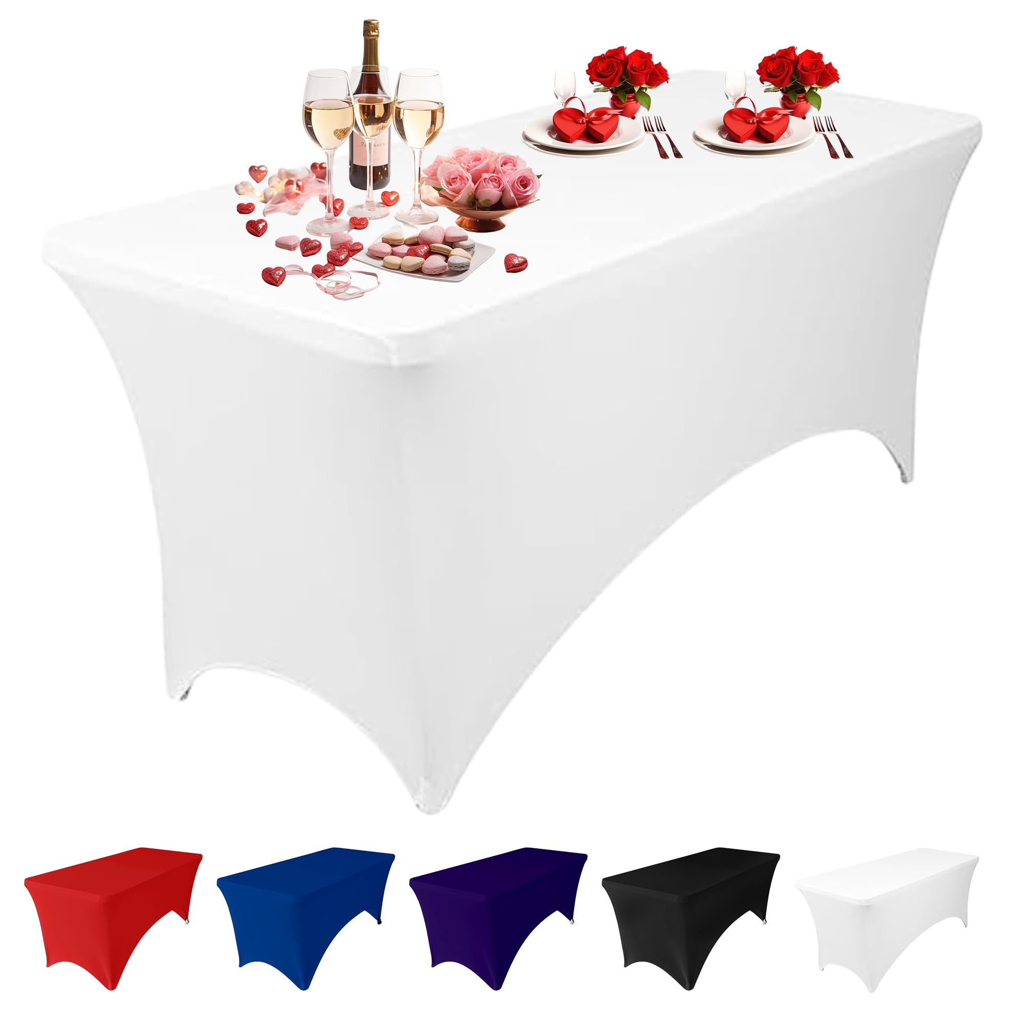 Spandex White Tablecloth 1 Pack [8FT] Tight, Fitted Tablecloth Stretchable Elastic Spandex Rectangular Patio Table Cover, Washable and Wrinkle Resistant for Wedding Banquet Party Event Decoration