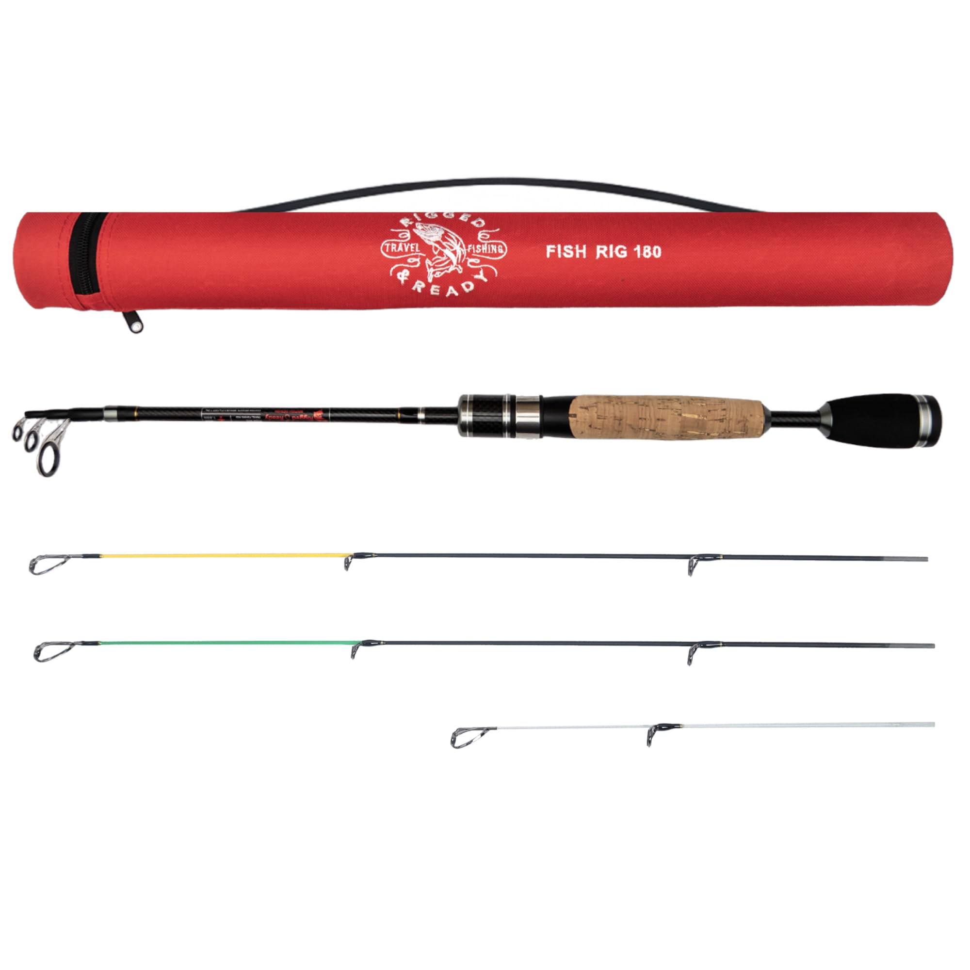 Rigged and Ready Fish Rig 180. Super Lightweight Telescopic Rod 180 5' 11" & 160cm 5' 4" Options + 3 Tips = 3 Cast Weights LIGHT LURE | FLOAT | FEEDER | LEDGER | DROP SHOT | LRF FISHING