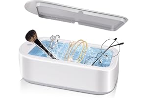 CEOJPA Ultrasonic Jewelry Cleaner, 48KHZ Sonic Cleaner Machine with 2 Timer Modes for Glasses Gold Silver Diamond Ring Watch, 304 Stainless Steel Tank with 640mL