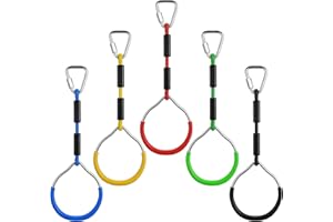 PELLOR Hanging Ninja Rings, Fitness Gymnastic Rings Backyard Playground Training Equipment Play Set for Kids Adult, Ninja Warrior Obstacle Course Accessories