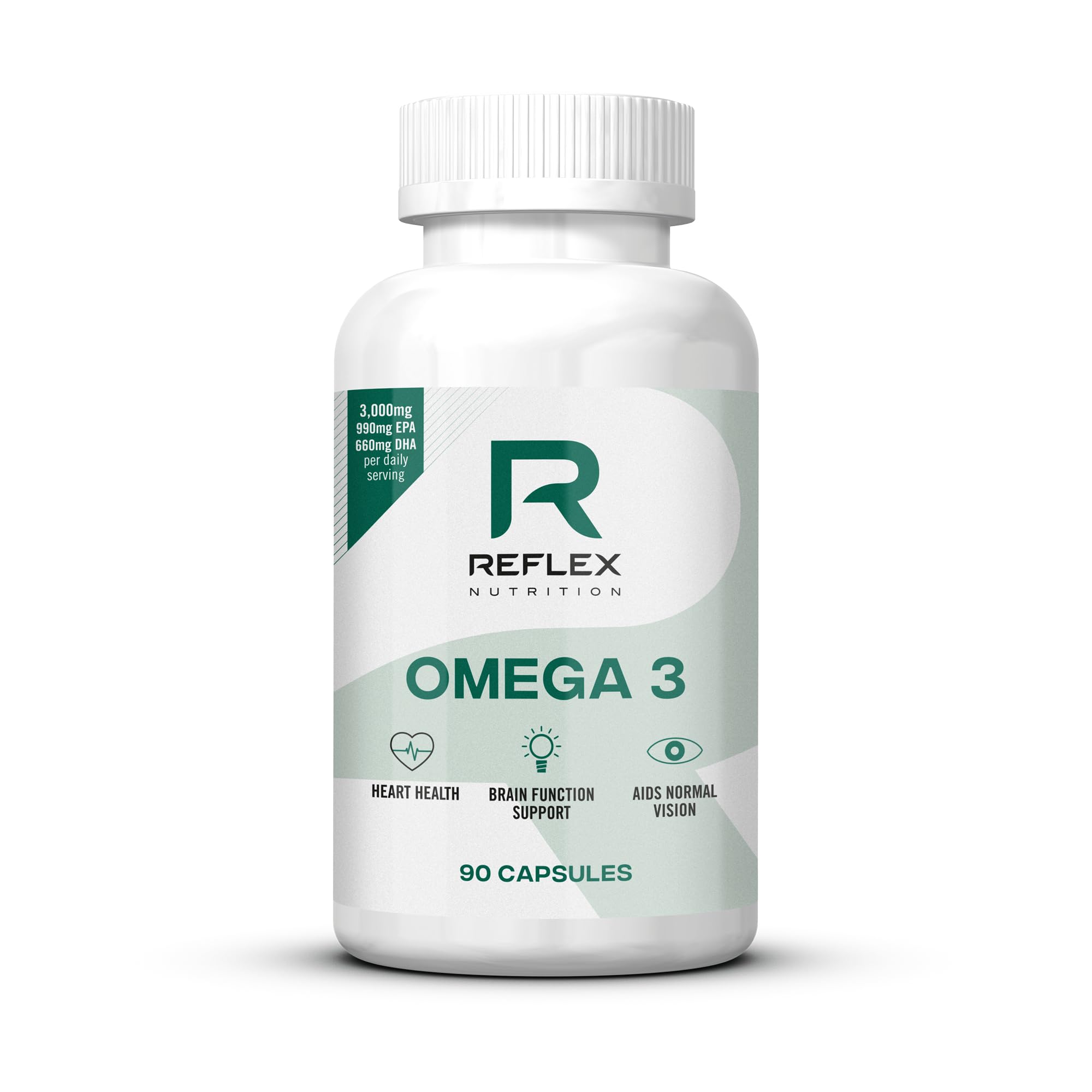 Reflex Nutrition Omega 3 - Omega 3 Capsules High Strength: 1000mg Fish Oil Supplement with 330mg EPA & 220mg DHA - Support Heart Health & Brain Function - Maintain Normal Blood Pressure (90 Capsules)