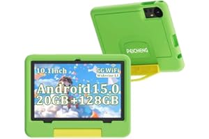 PEICHENG Tablet for Kids with EVA Protective Case, Android 15.0 Toddler Tab PC 10.1Inch RAM 20GB(4+16Expand) + ROM 128GB IPS 800 * 1280 5.0Bluetooth (Green)