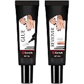 Curvlife Newly Upgraded Quick Drying 10g Semi Solid Nail Glue Gel with 10ml Remover Kit for Press On and Fake Acrylic Nails T