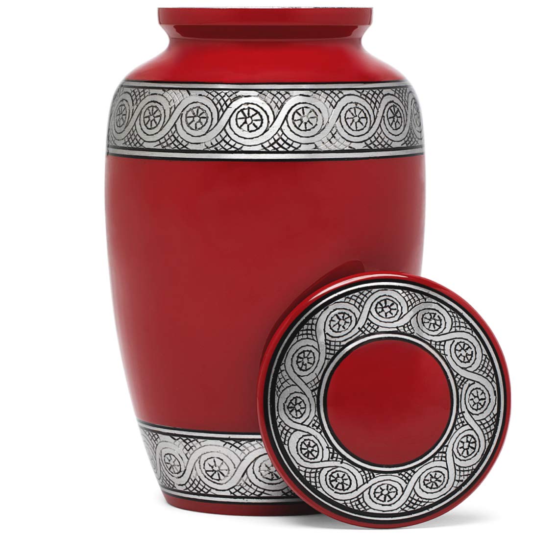 Eternal Harmony Cremation Urn for Human Ashes | Memorial Urn Carefully Handcrafted with Elegant Finishes to Honor and Remember Your Loved One | Adult Urn Large Size with Beautiful Velvet Bag (Red)