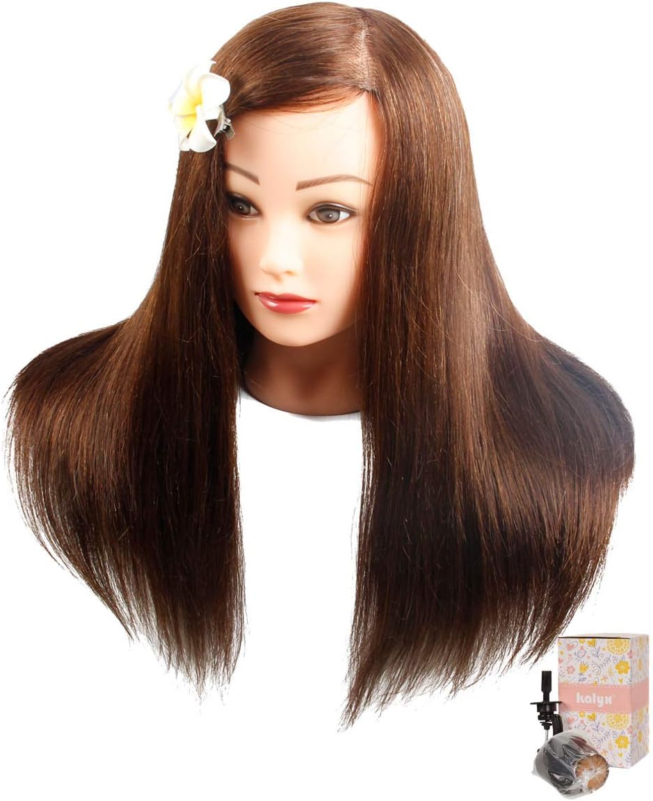 kalyxMannequin Head with straight Hair for Practice Styling Cutting 26 Inches Long Cosmetology Training Head Maniquins Head for Braiding Manikin Doll Head with table clamp stand