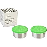 LunchBots 2.5 oz Stainless Steel Dressing Container for Condiments, Dips, Snacks, Dipping Sauce Cups with Silicone Lid, Fits in Lunch Bags and Bento Boxes - Set of 2 (Green)