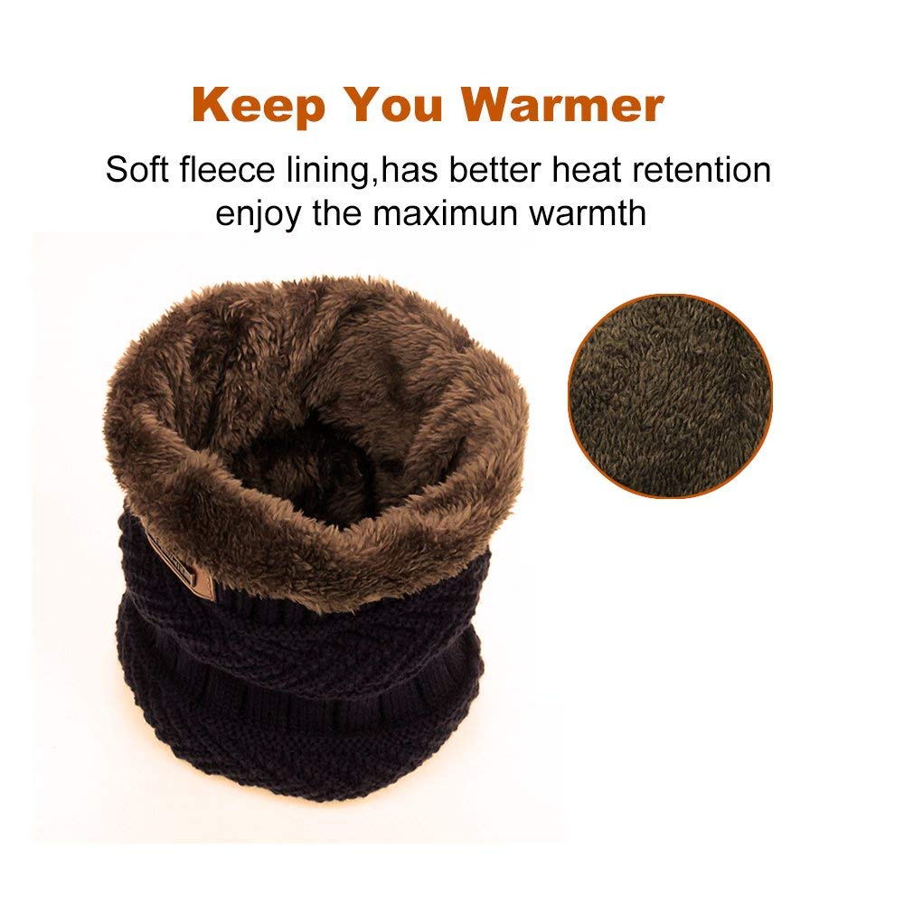 JUSTIME Warm Knitted Hat and Circle Scarf Skiing Hat Outdoor Sports Hat Sets (Navy Blue Hat+Scarf)