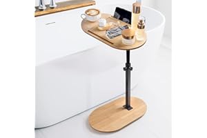 Isyunen Bathtub Side Tray,Height Adjustable Bamboo Bathtub Tray Table,Freestanding Bath Caddy Tray for Tub Against Wall,Batht