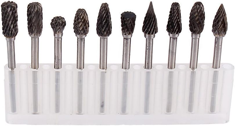 Tungsten Carbide Rotary Burr Set,1set Of 10 Double Cut Shank Tungsten Steel Solid Carbide Rotary Drill Bit Tool Set Double Cut Carbide Rotary Burrs Set replacement for Diy Woodworking