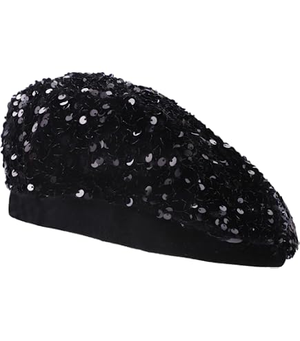 Amazon.com: GSHLLO Sequin Beret Hat Glitter Beret Cap Womens  display picture 2