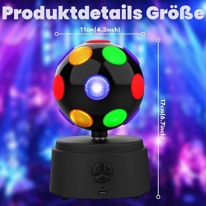 Disco Kugel, Drehende Discokugel 360-Grad, Disco Ball mit mehrfarbigen LED, Disco Licht 3D - Unterstützt Bluetooth-Verbindung, Hohe Kompatibilität, Stereo-Surround-Sound-Effekt