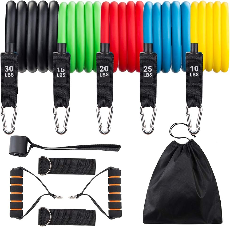 REDESS 11 Pack Exercise Resistance Bands with Handles Exercise Stretch Fitness Home Set Include 5 Stackable Exercise Bands with Carry Bag, Handles, Legs Ankle Straps & Door Anchor : Sports & Outdoors