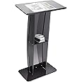 VEVOR Acrylic Podium, 47" Acrylic Podium Stand with Wide Reading Surface & Storage Shelf, Floor-Standing Clear Pulpits Acrylic for Church Office School, Black