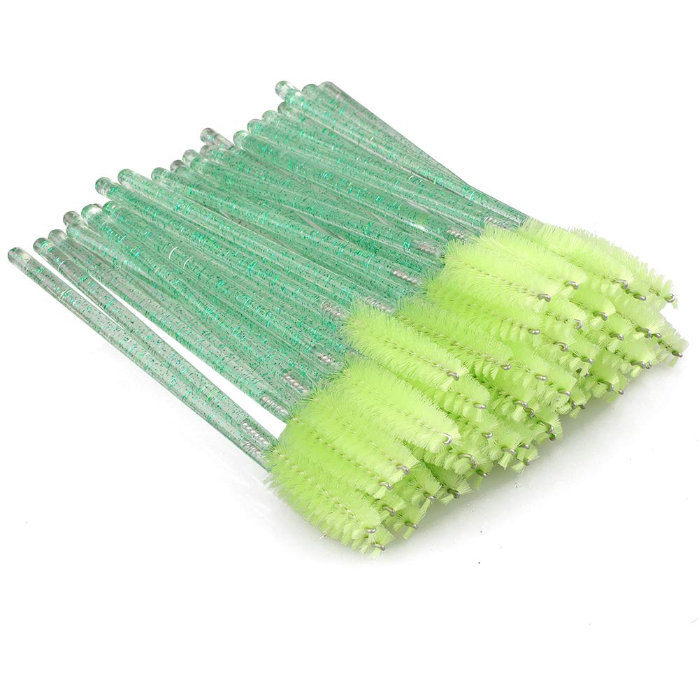 G2PLUS 100PCS Crystal Eyelash Mascara Brushes Wands Applicator Makeup Kits, Mascara Wands Lash Spoolies for Eyelash Extensions and Eyebrow Brush (Green)