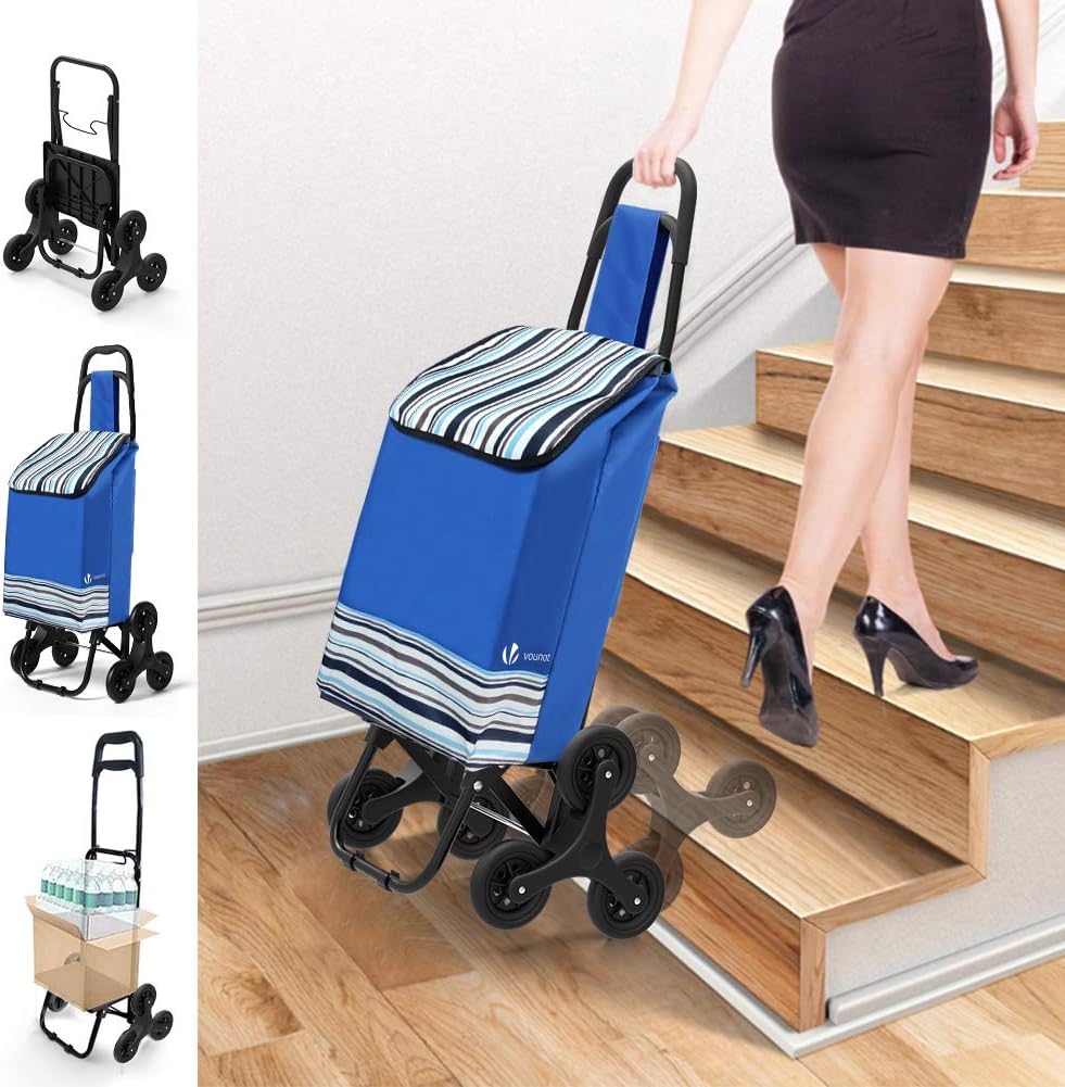 VOUNOT Folding Shopping Trolley on 6 Wheels Stair Climbing Cart 30L Blue