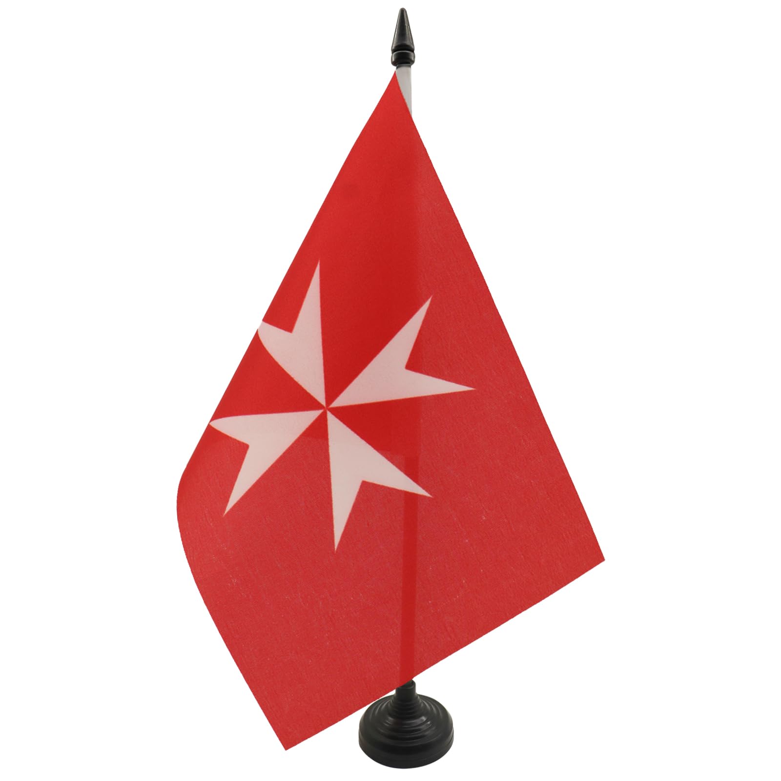 AZ FLAG Activity Order of Malta Table Flag 5'' x 8'' - St John of Jerusalem Office Decoration 100% Polyester 21 x 14 cm - Mini Desk Flag with Pole and Black Plastic Base
