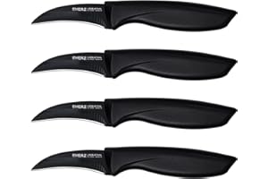 EMERZ Bird Beak Curved Paring Knife Set, Premium Stainless Steel,Peeling Knives 2.5 Inches- Black, Ultra Sharp Forged Blade, 