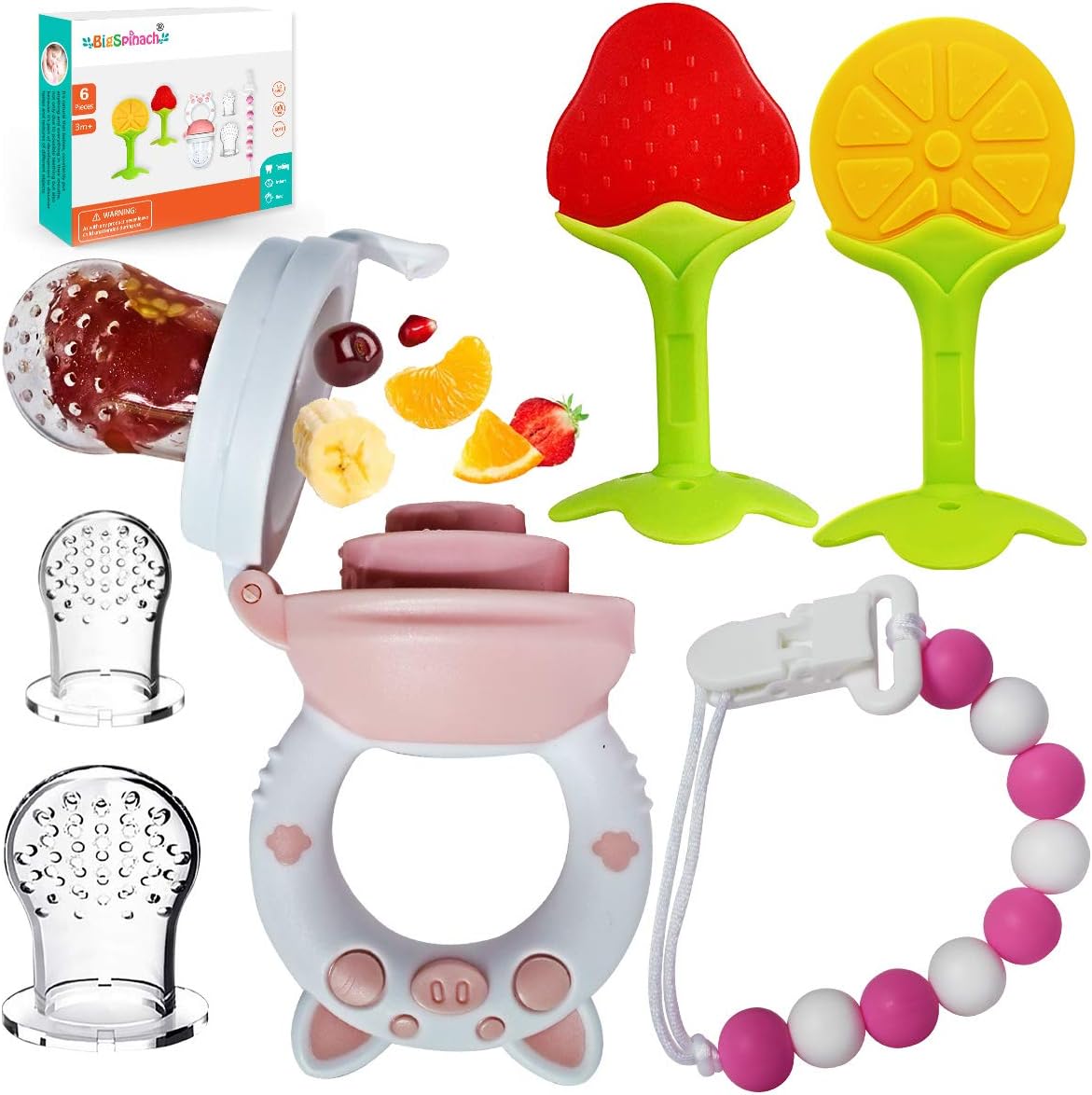BIGSPINACH Fresh Food Feeder Pacifier, Fruit Shaped Silicone Baby Teether