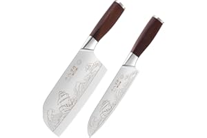 SHI BA ZI ZUO Knife Set,2Pcs Professional Chef Knife Set,Stainless Steel Cleaver Meat Cleaver Santoku Knife Japanese Chef Kni