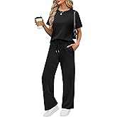 WIHOLL 2 Piece Sets for Women Resort Wear Travel Vacation Outfits Summer Short Sleeve Lounge Sets